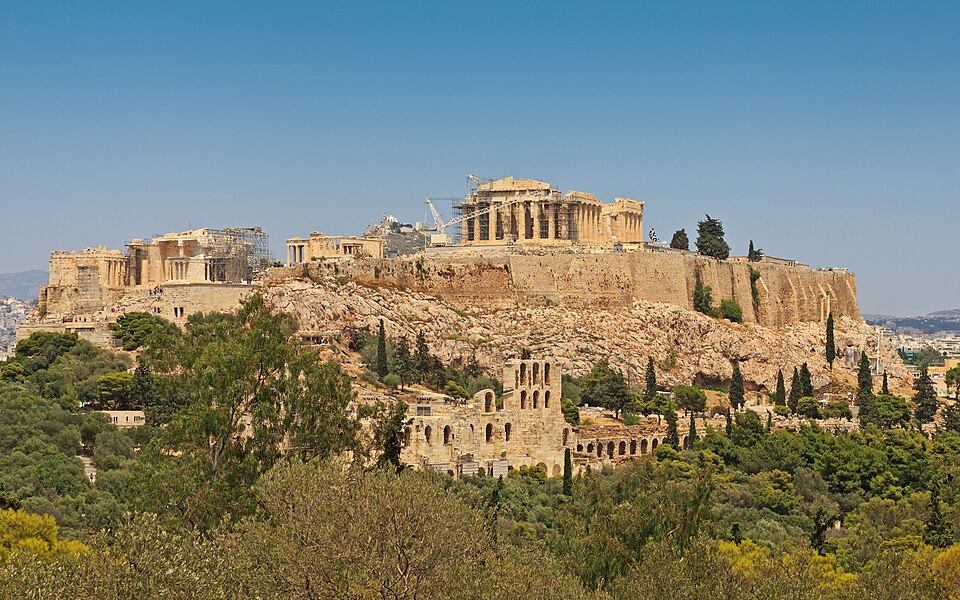 Acropolis Hill in Athens viewed from Philopappos Hill